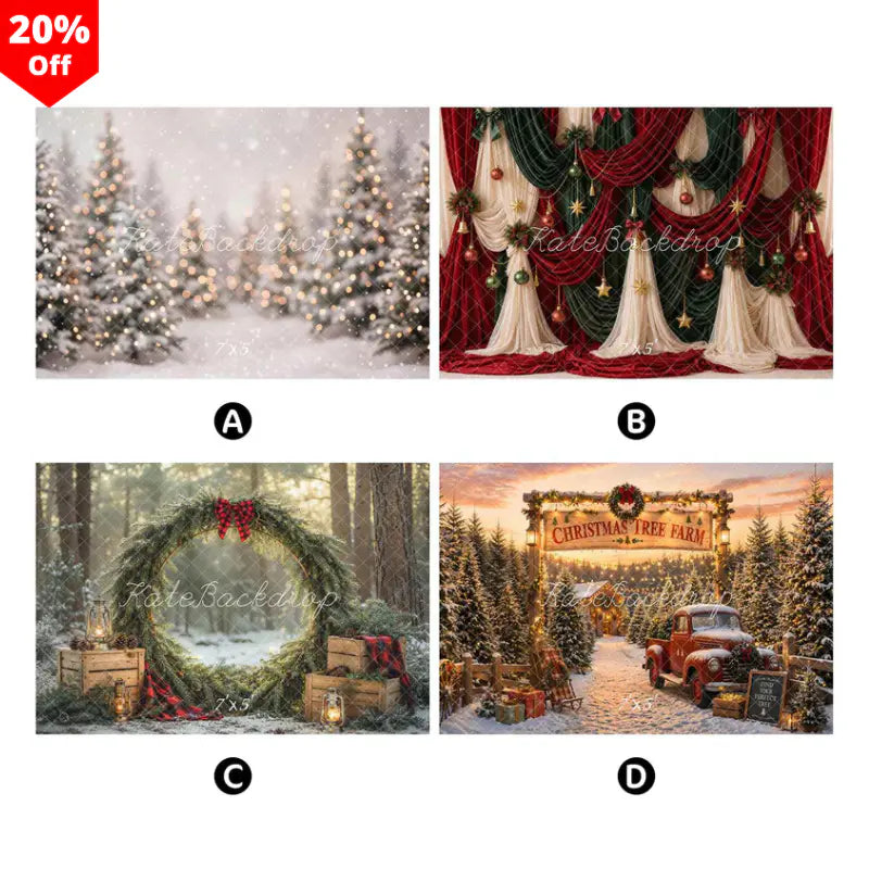 Kate Christmas Combination Printed Backdrops for Photography( 4 Backdrops in Total)