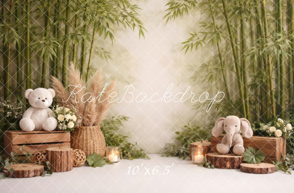 Kate Cake Smash Jungle Bamboo Stuffed Animal Printed Backdrop Designed by Vertigo Productions