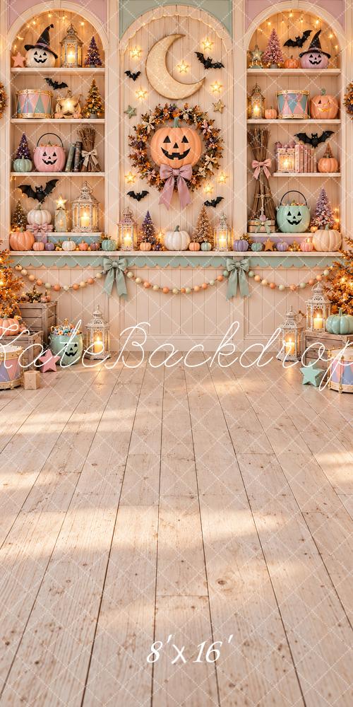 Kate Sweep Halloween Pumpkin Moon Bat Pastel Cabinet Printed Backdrop Designed by Vertigo Productions