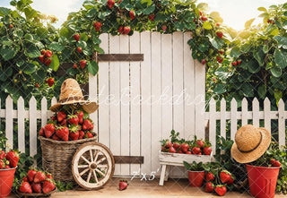 Kate Strawberry Garden Rustic Basket Cart Printed Backdrop Designed by Emetselch