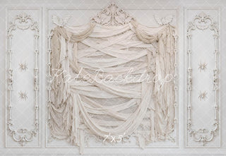 Kate Halloween Mummy Wall White Drapes Printed Backdrop Designed by Mini MakeBelieve