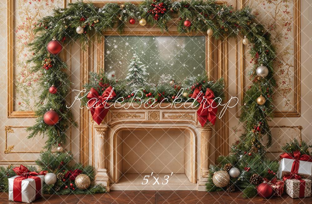 Guirnalda de Chimenea Navideña Arco Retro Fondo Diseñado por Emetselch