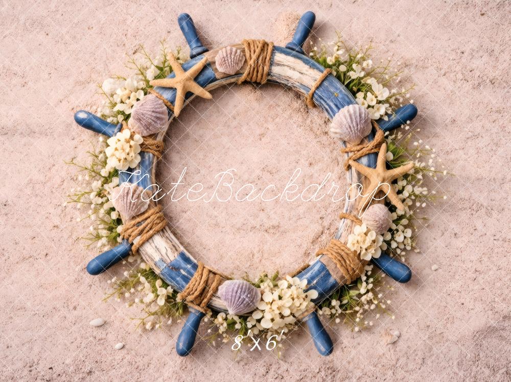 Kate Newborn Nautical Wheel Starfish Seashell Floor Printed Backdrop Designed by Vertigo Productions