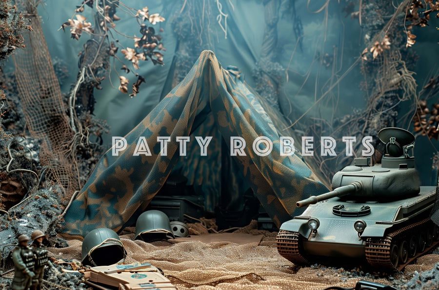 Vintage Military Tent and Tank Backdrop