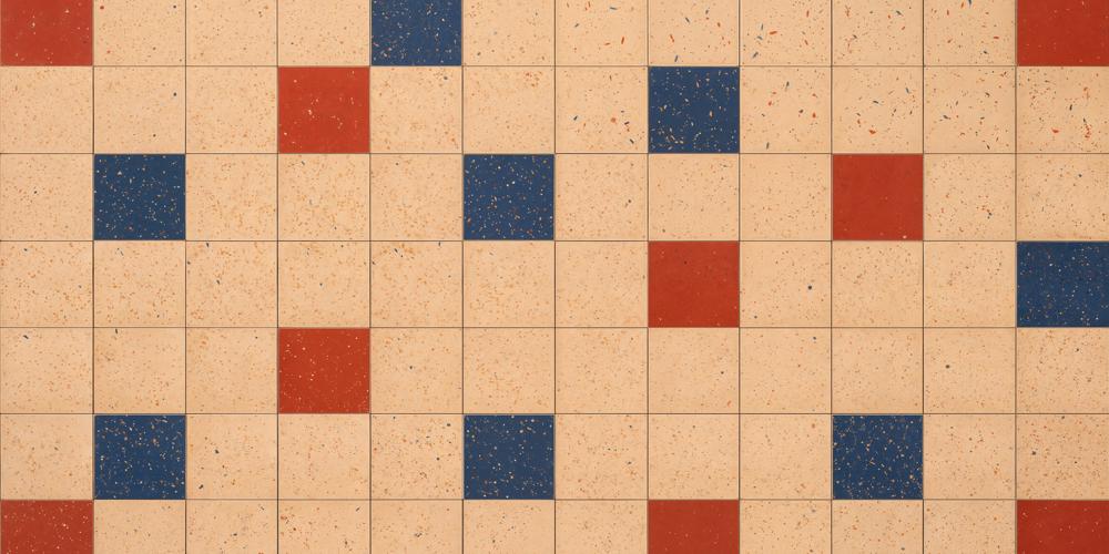 Kate Checkerboard Beige Red Blue Tiles Floor Printed Backdrop Designed by Kate Image