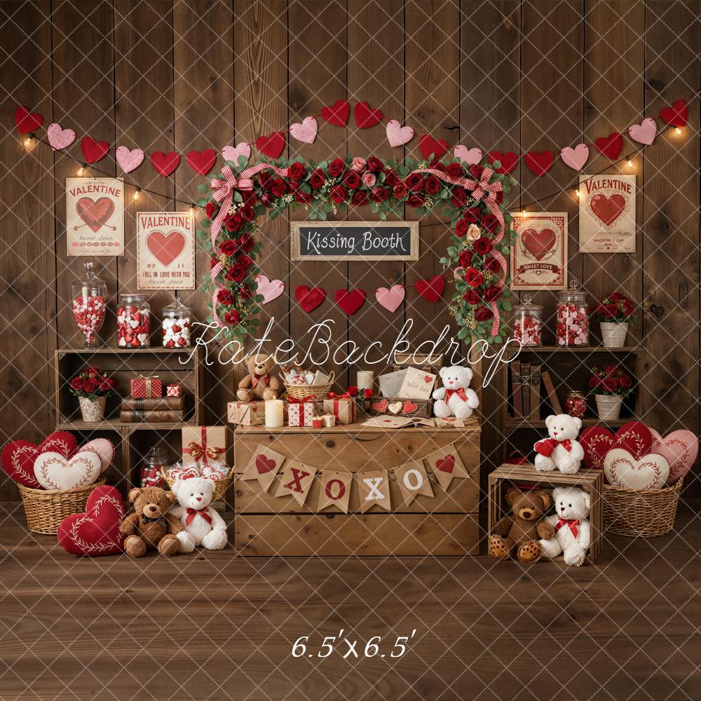Kate Valentine's Day Kissing Booth Heart Garland Teddy Bear Backdrop Designed by Emetselch