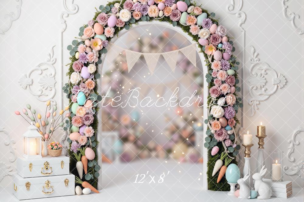 Kate Easter Bunny Flower Arch Pastel Eggs Backdrop Designed by Mini MakeBelieve