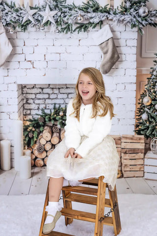 Kate Christmas Tree White Brick Fireplace Retro Wall Printed Backdrop Designed by Emetselch