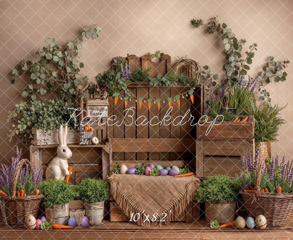 Kate Easter Rustic Brown Wood Crates Eggs Bunny Backdrop Designed by Emetselch