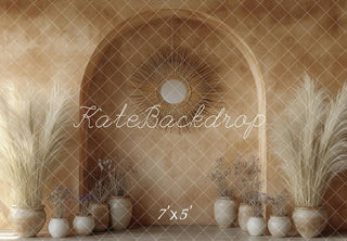Kate Boho Arch Dried Pampas Wall Printed Backdrop Designed by Mini MakeBelieve