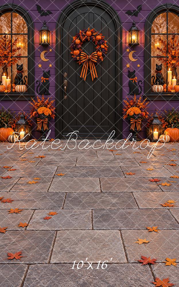 Kate Sweep Halloween Purple Gothic Door Wreath Cat Printed Backdrop Designed by Vertigo Productions