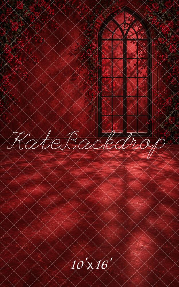 Kate Sweep Red Gothic Rose Window Diamond Floor Printed Backdrop Designed by Vertigo Productions