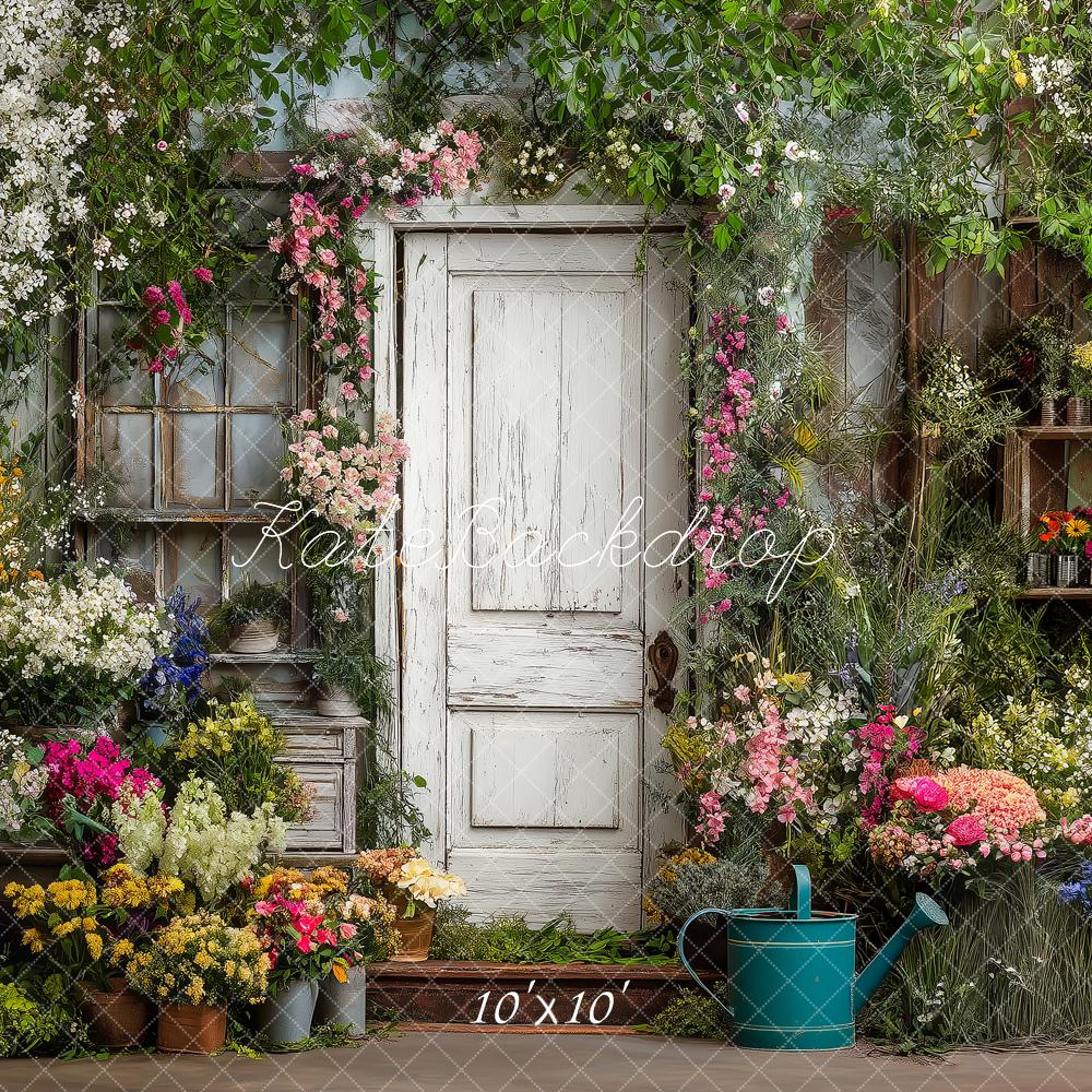 Kate Summer Flower Arch Rustic Door Garden Printed Backdrop Designed by Angela Miller