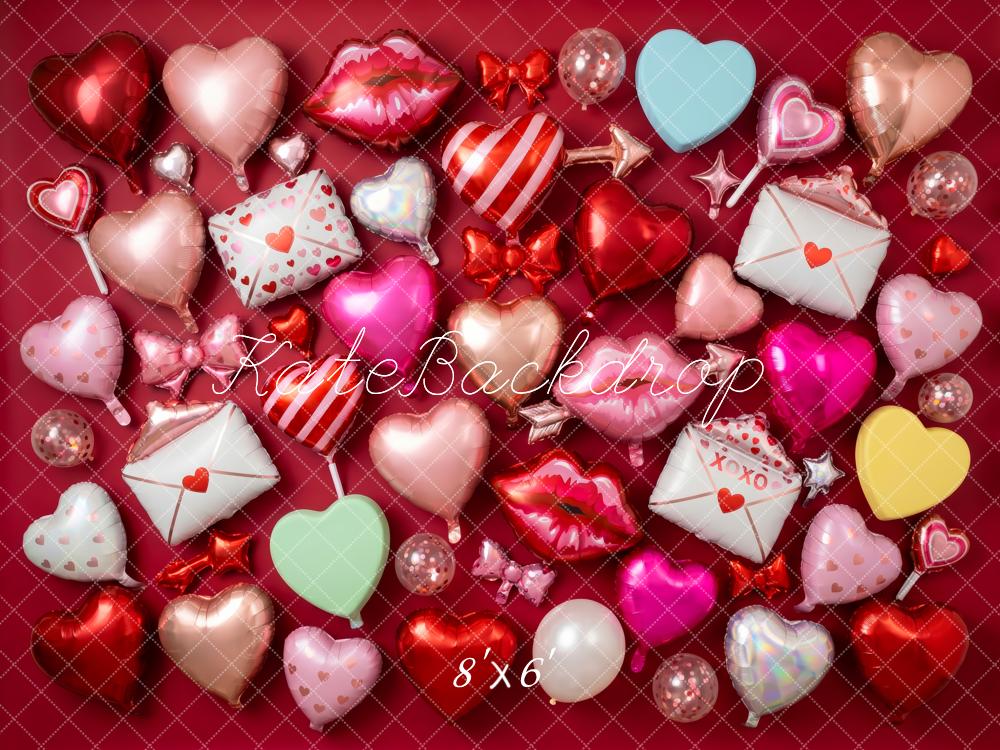 Kate Valentine's Day Heart Balloons Love Letters Red Printed Backdrop Designed by Patty Roberts