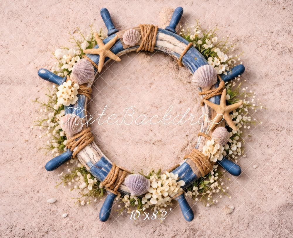 Kate Newborn Nautical Wheel Starfish Seashell Floor Printed Backdrop Designed by Vertigo Productions