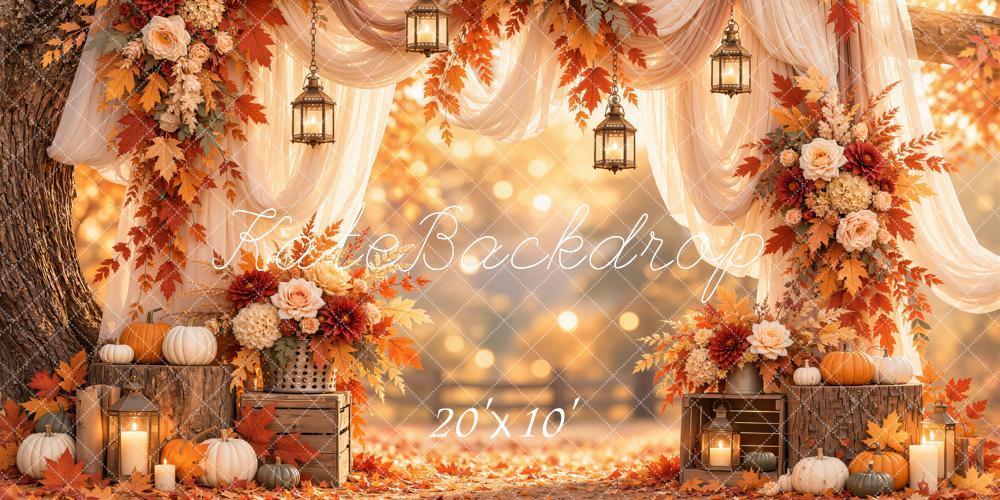 Kate Fall Flower Branch Arch Drapes Lanterns Printed Backdrop Designed by Emetselch