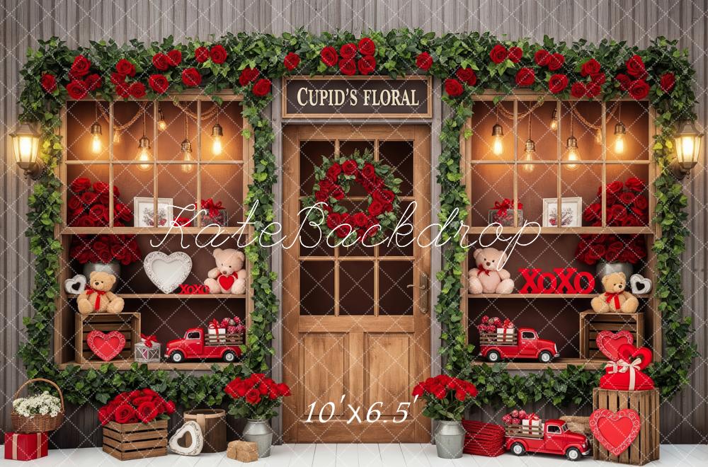 Kate Valentine's Day Red Roses Floral Garland Shelves Teddy Bear Truck Backdrop Designed by Patty Roberts