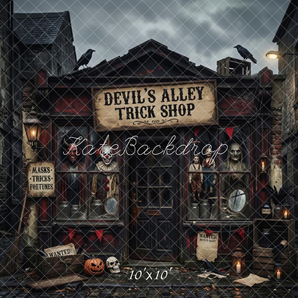 Kate Halloween Haunted Trick Shop Alley Dark Black Printed Backdrop Designed by Patty Roberts