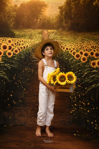Kate Summer Sunflower Field Path Printed Backdrop Designed by Emetselch