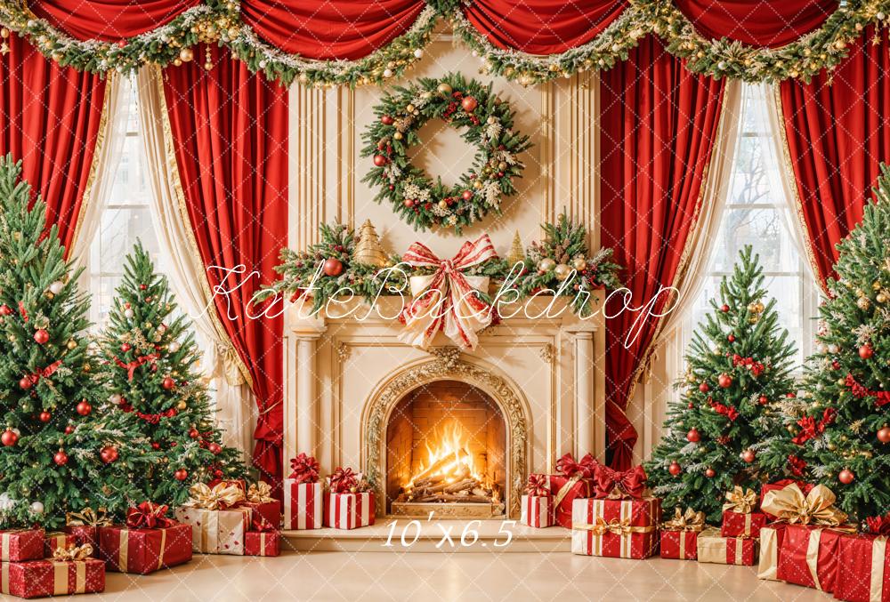 Kate Christmas Tree Retro Fireplace Wreath Indoor Backdrop Designed by Emetselch