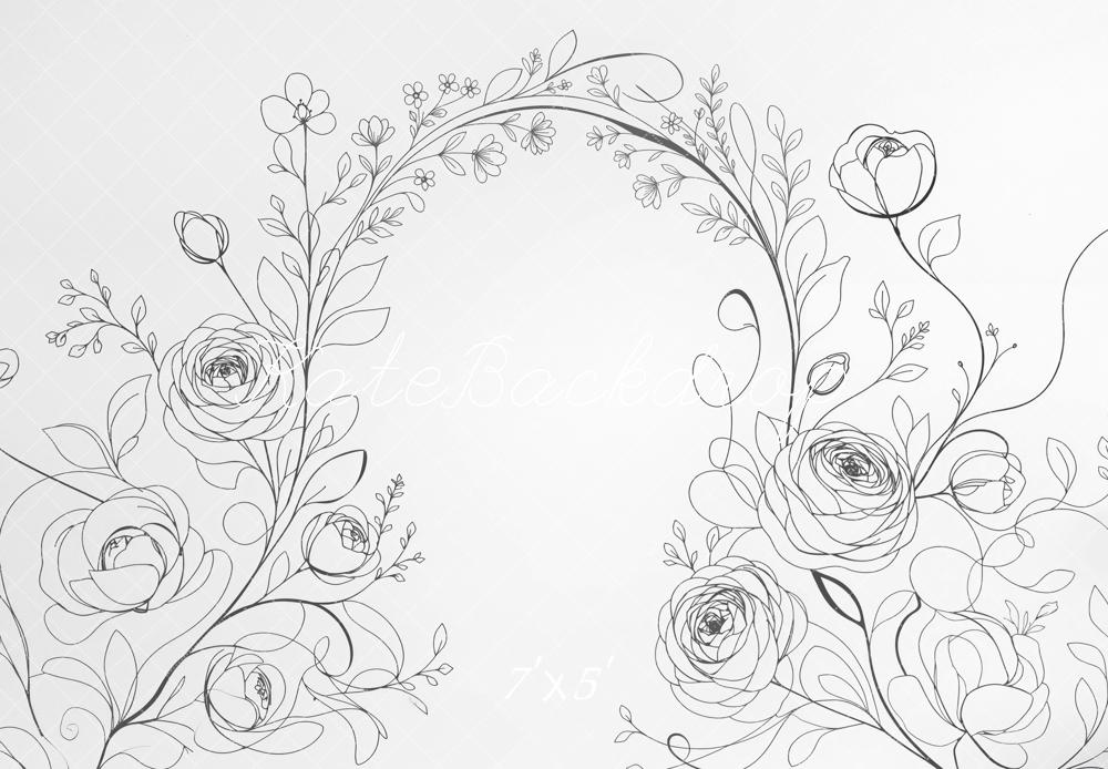 Kate Line Art White Flower Arch Printed Backdrop Designed by Mini MakeBelieve