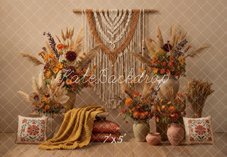 Kate Boho Macrame Pampas Grass Floral Vases Printed Backdrop Designed by Emetselch