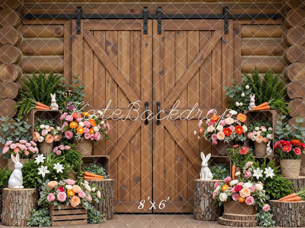 Kate Easter Bunny Rustic Barn Flowers Printed Backdrop Designed by Mini MakeBelieve