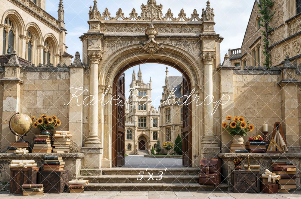 Kate School University Arch Entrance Archway Courtyard Books Printed Backdrop Designed by Mini MakeBelieve
