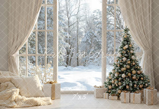Kate Christmas Tree Gifts Winter Window Snow Printed Backdrop Designed by Emetselch