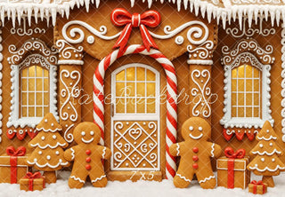 Kate Christmas Gingerbread House Bow Printed Backdrop Designed by Patty Roberts