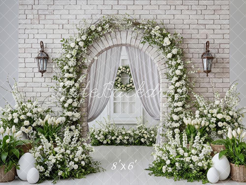 Kate Spring Flower Arch White Brick Wall Eggs Backdrop Designed by Patty Roberts