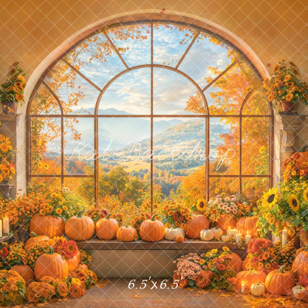 Fondo de Ventana Arqueada de Calabaza de Otoño y Girasol Diseñado por Emetselch