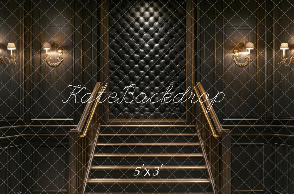 Kate Boudoir Cascading Stairs Black Tufted Wall Backdrop Designed by Mini MakeBelieve