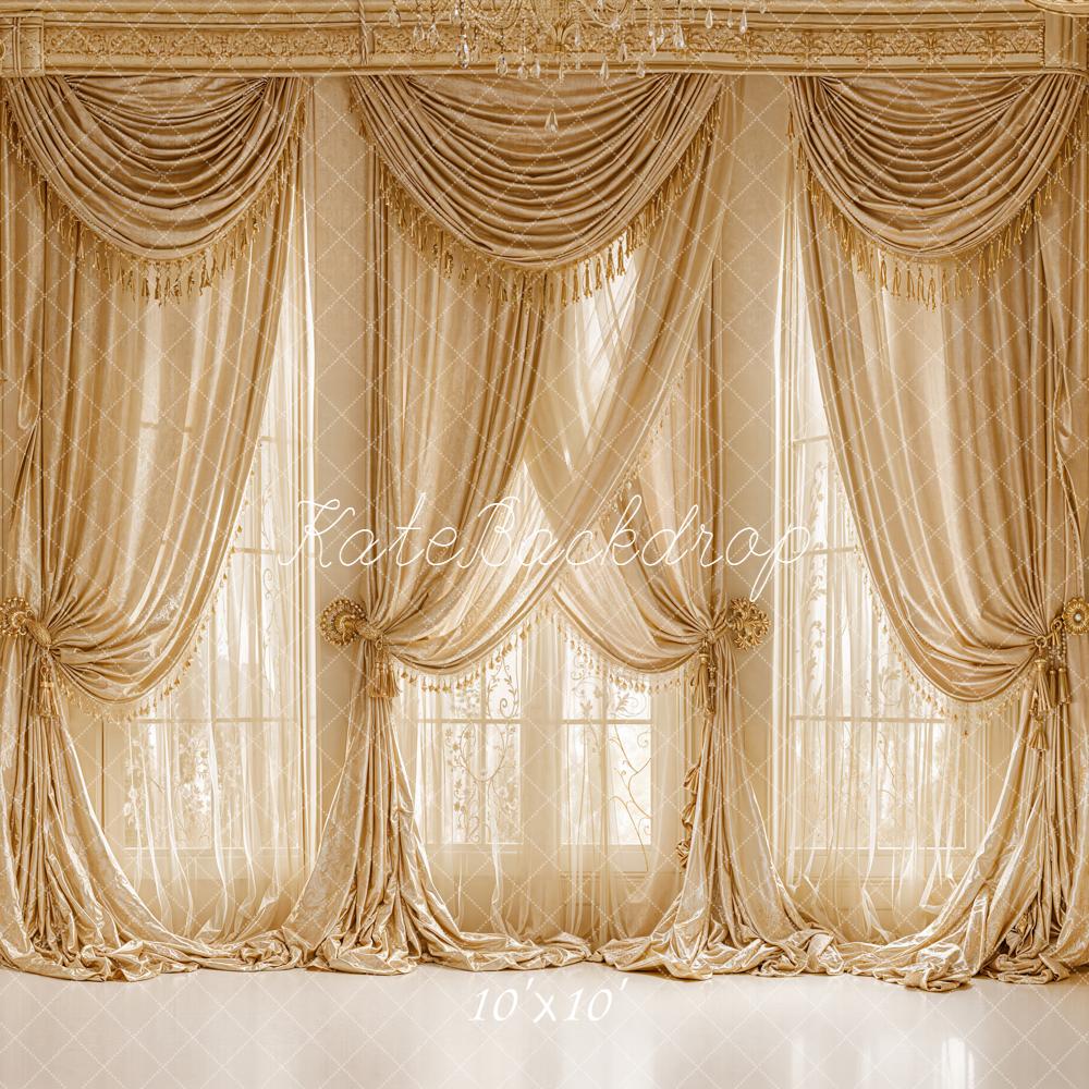 Kate Gold Draped Curtains and Columns Backdrop Designed by Emetselch
