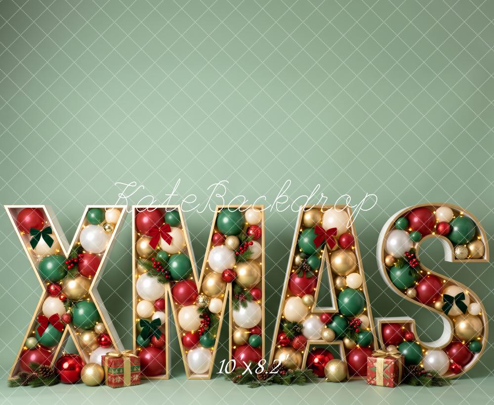 Kate Christmas XMAS Ballons Letters Green Printed Backdrop Designed by Patty Roberts