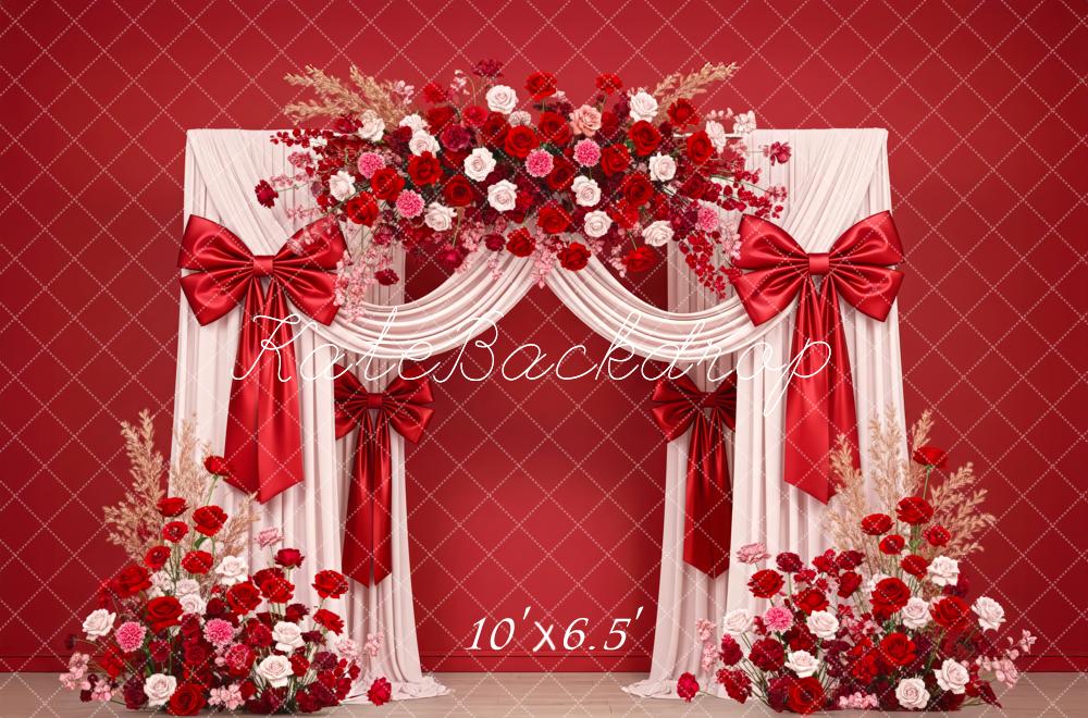 Kate Mother's Day Red Flower Arch Drapes Bows Backdrop Designed by Patty Roberts