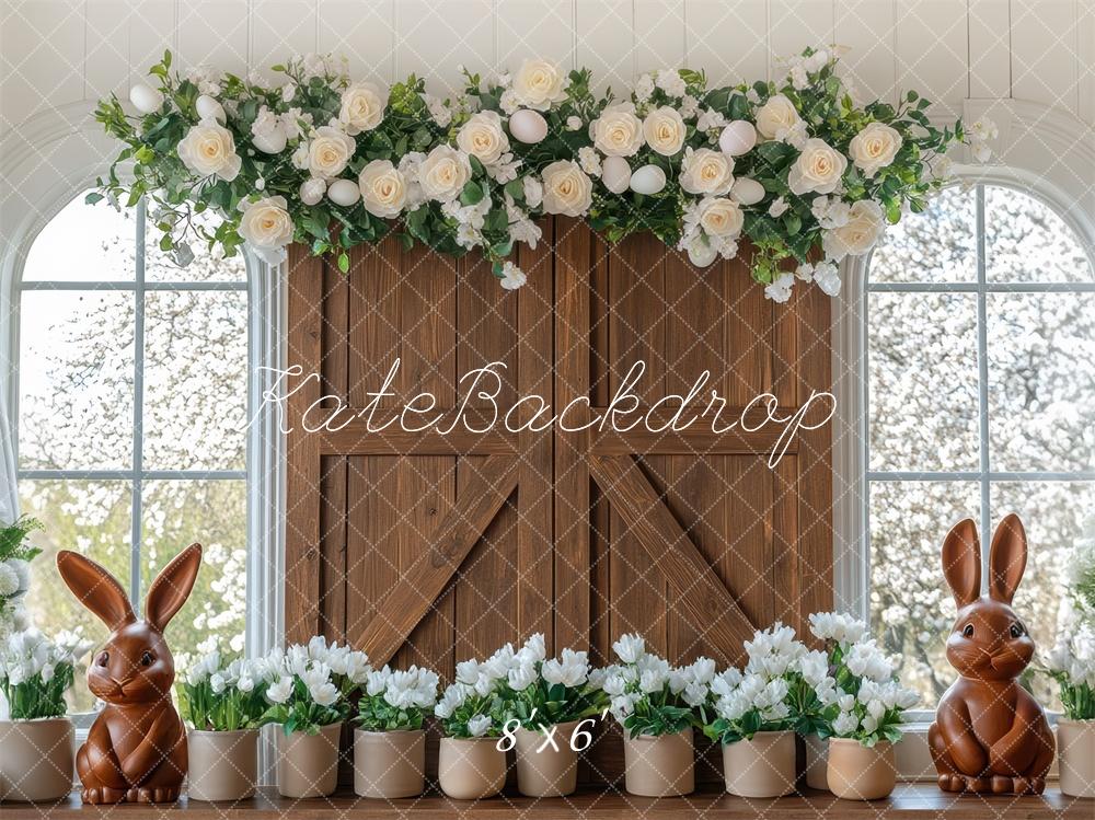 Easter Bunny Floral Barn Door Foto Achtergrond Designed by Mini MakeBelieve