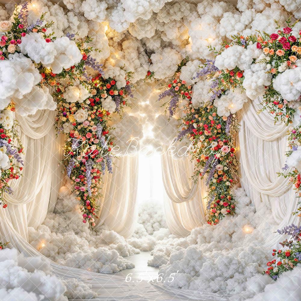 Kate Dream Flower Arch Clouds White Drapes Printed Backdrop Designed by Mini MakeBelieve