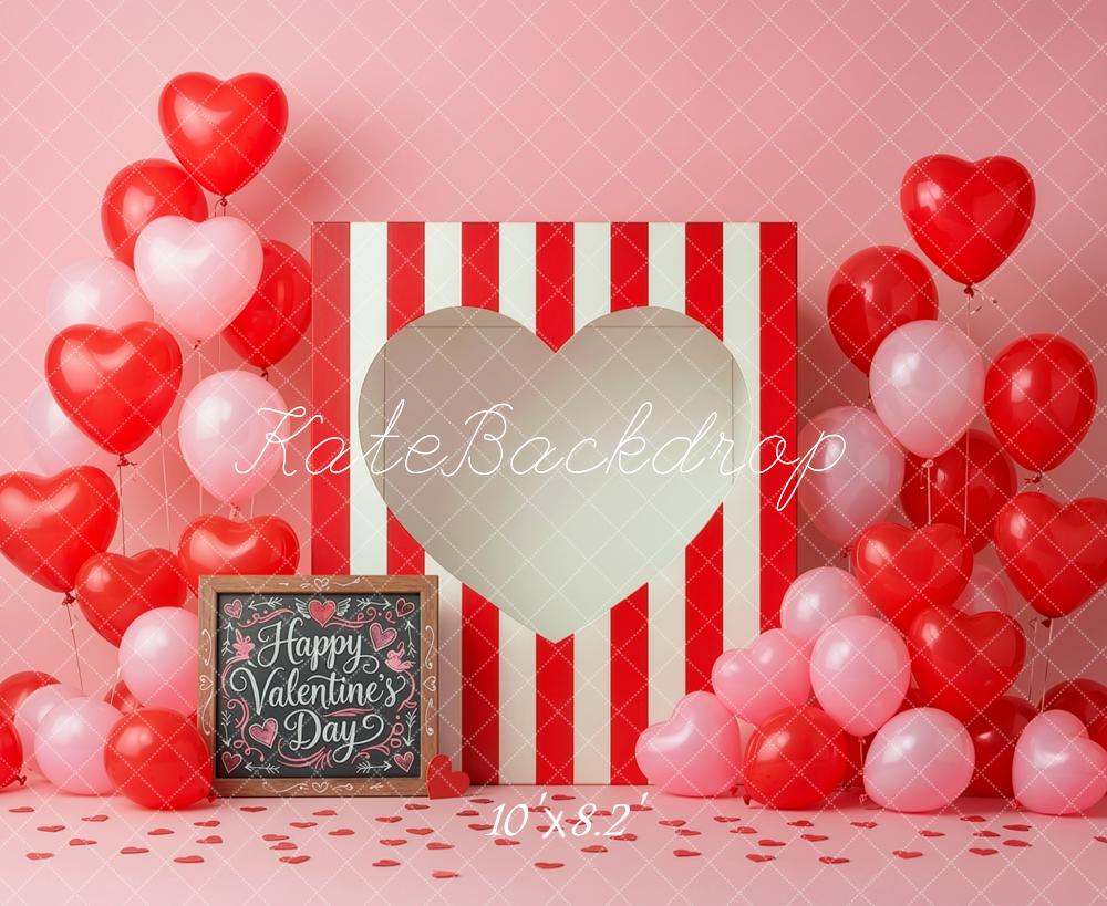 Kate Valentine's Day Heart Balloons Striped Booth Printed Backdrop Designed by Ashley Ward