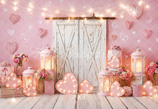 Kate Valentine's Day Pink Hearts Lanterns Roses Printed Backdrop Designed by Emetselch
