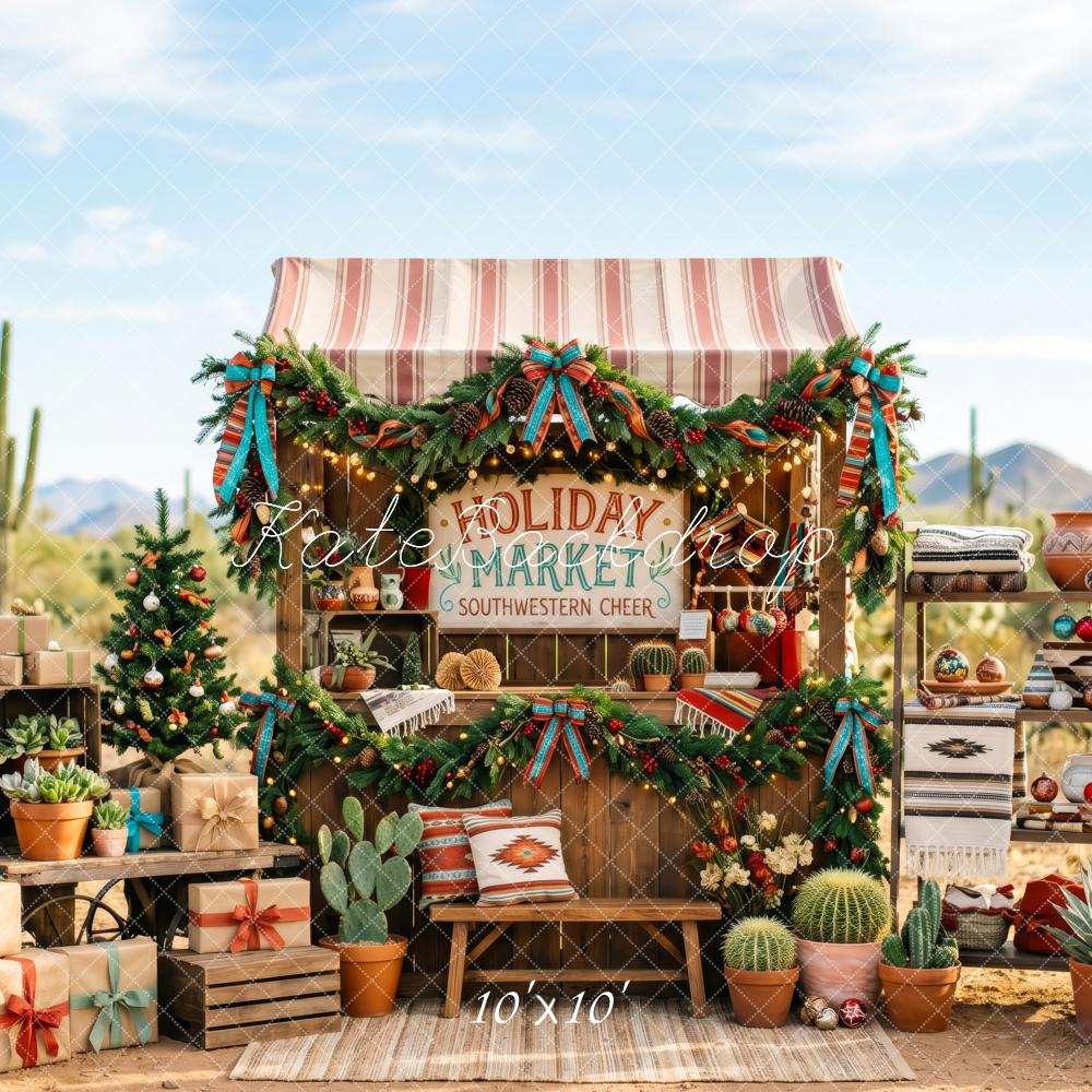 Kate Christmas Southwestern Market Cactus Garland Gifts Printed Backdrop Designed by Patty Roberts