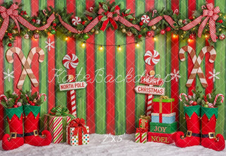 Kate Christmas Candy Cane Garland Elf Boots Striped Printed Backdrop Designed by Angela Miller