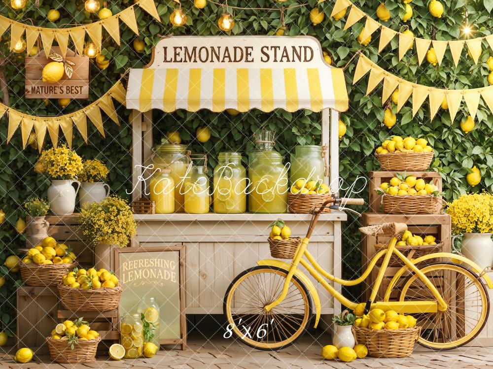Kate Summer Lemonade Stand Lemons Yellow Bicycle Baskets Flowers Printed Backdrop Designed by Emetselch
