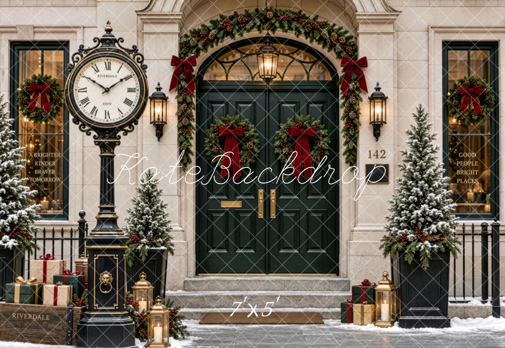 Kate Christmas City Victorian Door Wreath Clock Entrance Printed Backdrop Designed by Patty Roberts