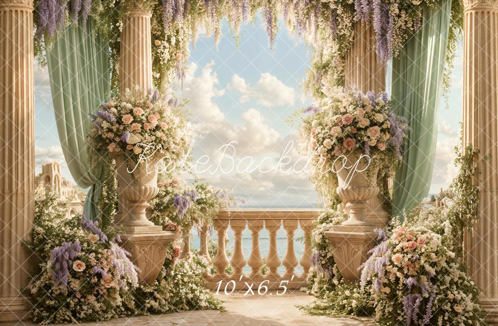 Kate Spring Floral Arch Balcony Columns Backdrop Designed by Emetselch