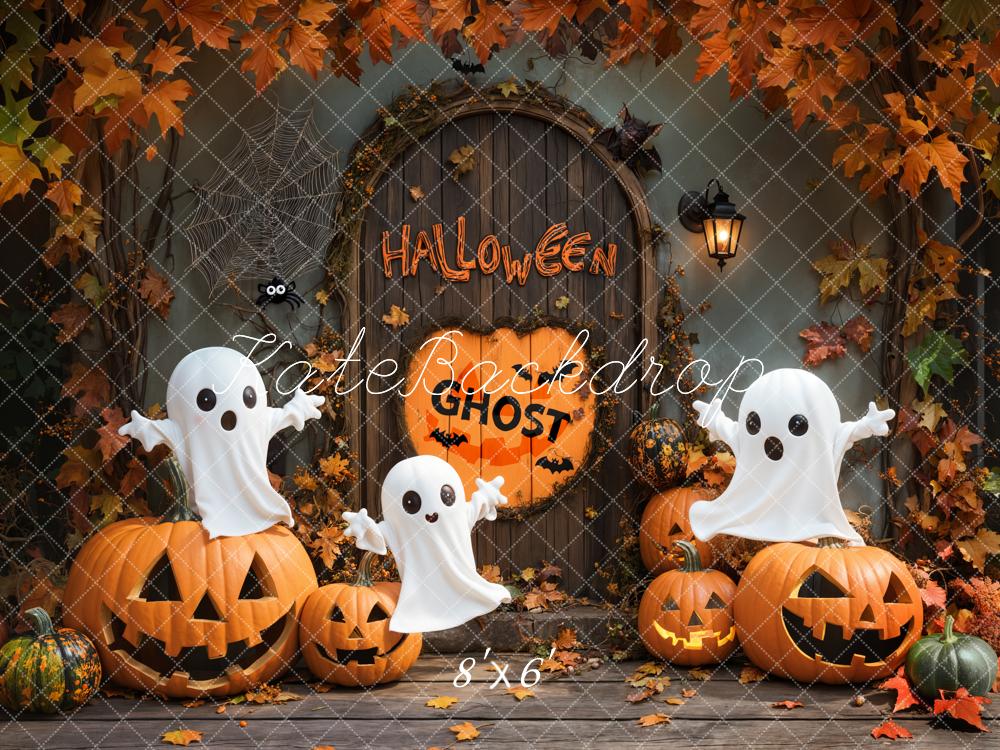Fondo de puerta vintage de calabaza fantasma de Halloween diseñado por Emetselch
