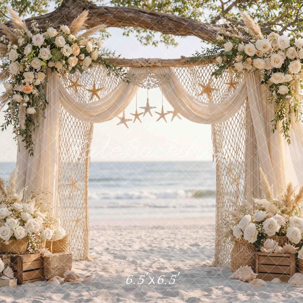 Kate Beach Flower Arch Drapes Starfish Decor Tree Printed Backdrop Designed by Mini MakeBelieve