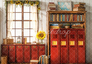 Fondo Vintage de Bibliotecas con Taquillas para Regreso a Clases Diseñado por Emetselch