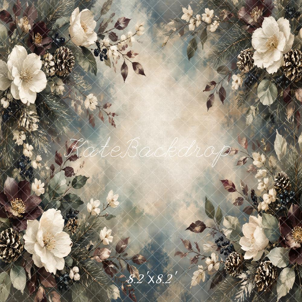 Kate Fine Art Floral Pinecone Gray Printed Backdrop Designed by Emetselch