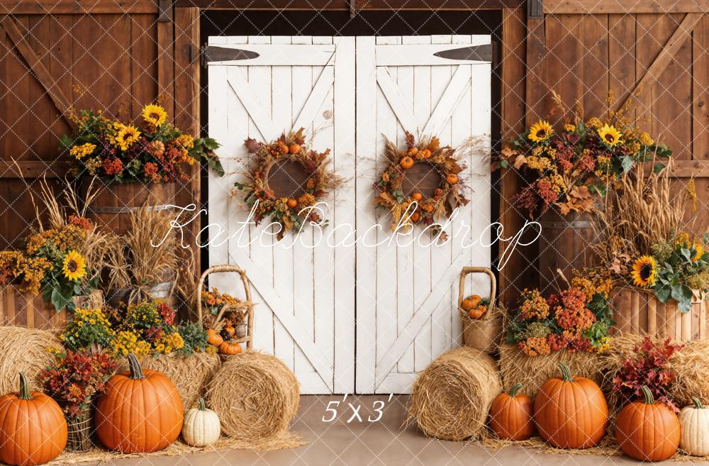 Fall Harvest Barn Door Pumpkins Foto Achtergrond Designed by Emetselch